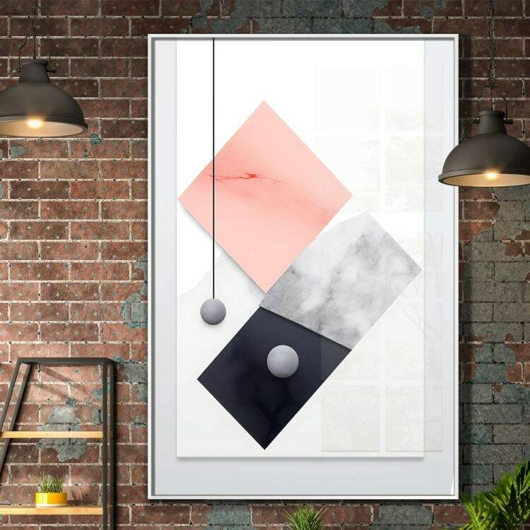 Quadro Decorativo Geomtrico Arte Abstrata Fundo Branco Estilo Mrmore