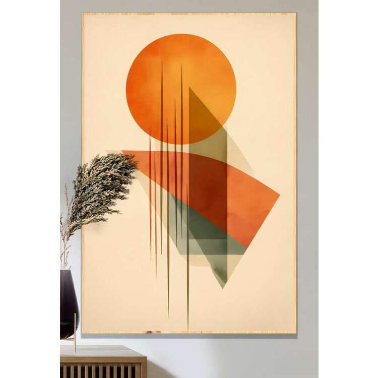 Quadro Decorativo Arte Abstrata Figuras Geomtricas Crculo Laranja Fundo Bege