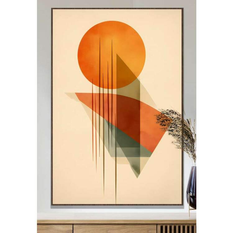 Quadro Decorativo Arte Abstrata Figuras Geomtricas Crculo Laranja Fundo Bege