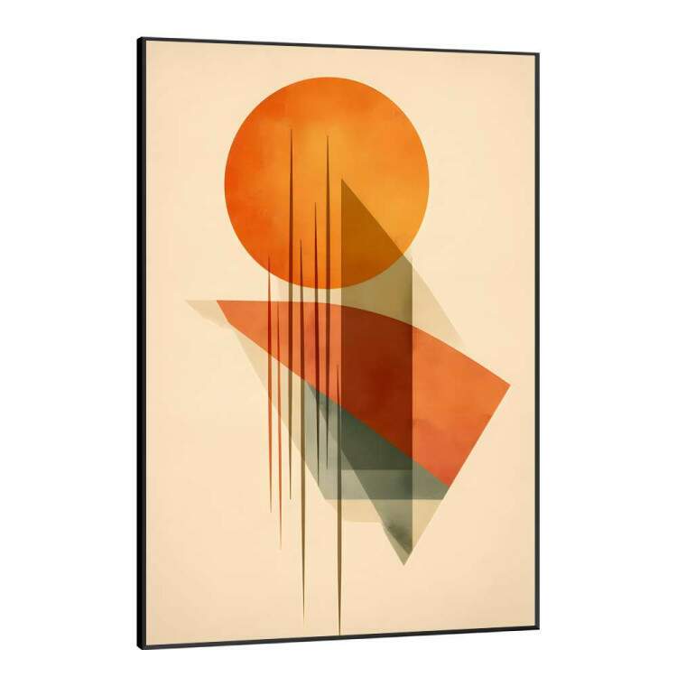 Quadro Decorativo Arte Abstrata Figuras Geomtricas Crculo Laranja Fundo Bege