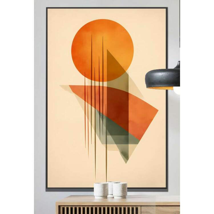 Quadro Decorativo Arte Abstrata Figuras Geomtricas Crculo Laranja Fundo Bege