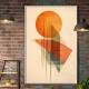 Quadro Decorativo Arte Abstrata Figuras Geom�tricas C�rculo Laranja Fundo Bege