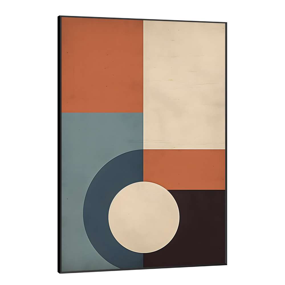Quadro Decorativo Arte Abstrata Figuras Geomtricas Tons de Azul e Laranja