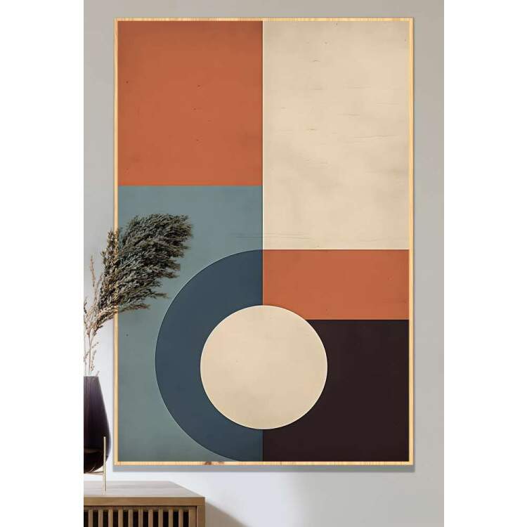 Quadro Decorativo Arte Abstrata Figuras Geomtricas Tons de Azul e Laranja