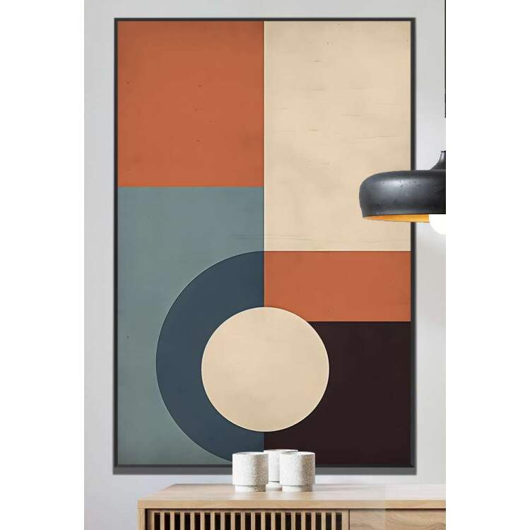 Quadro Decorativo Arte Abstrata Figuras Geomtricas Tons de Azul e Laranja