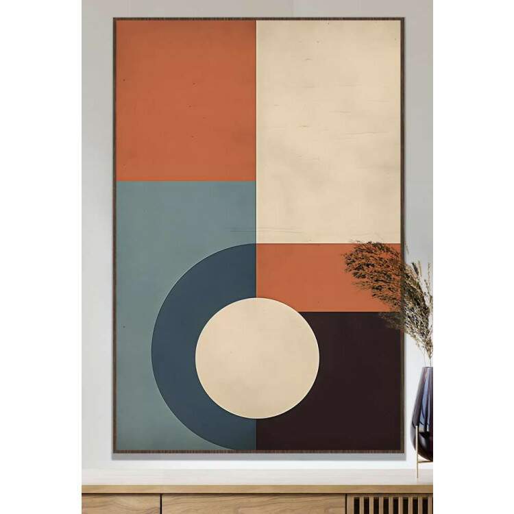 Quadro Decorativo Arte Abstrata Figuras Geomtricas Tons de Azul e Laranja