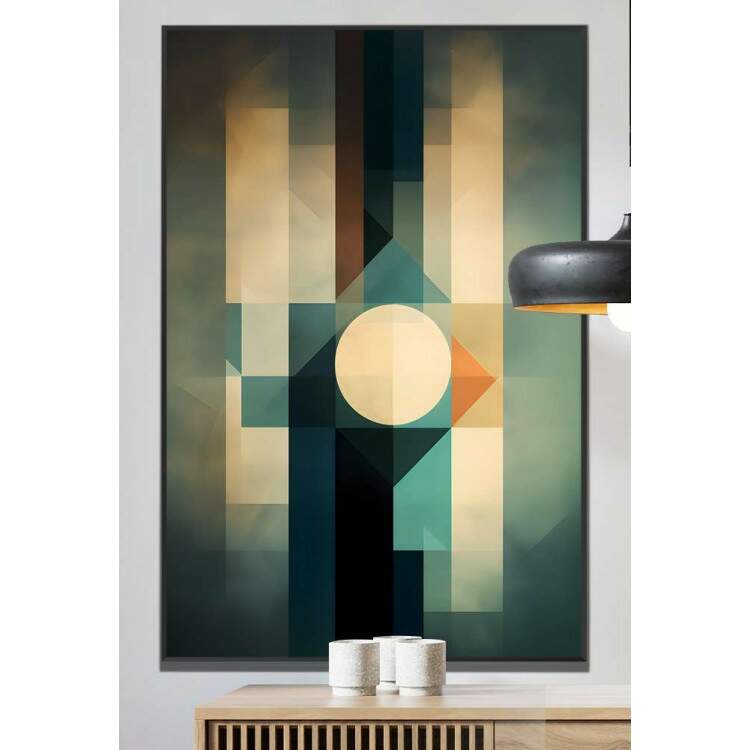 Quadro Decorativo Arte Abstrata Figuras Geomtricas Tons de Verde