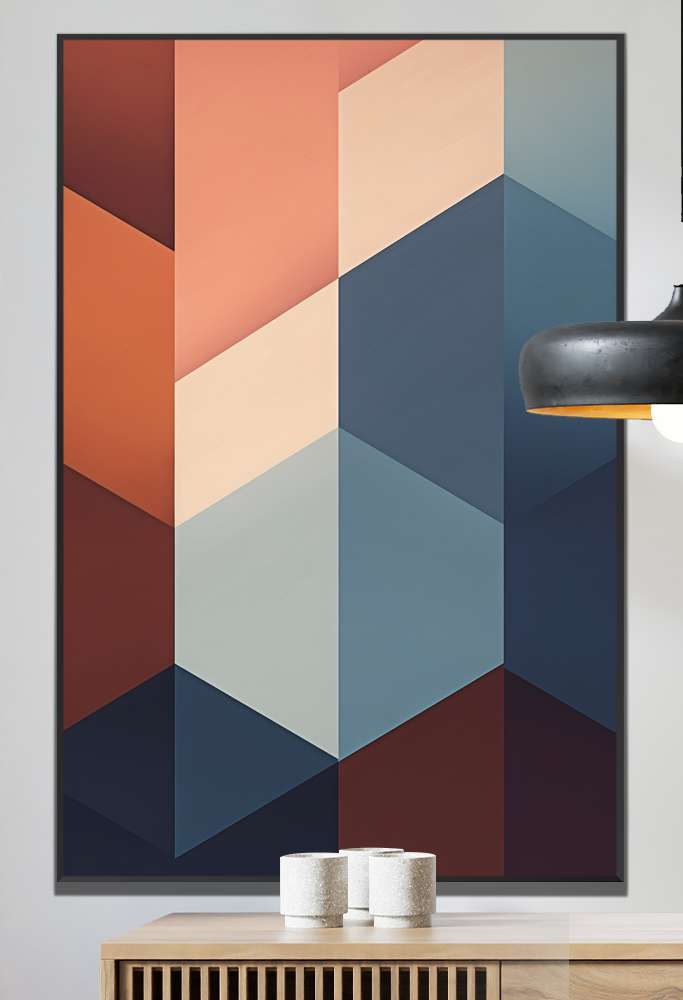 Quadro Decorativo Geom�trico Arte Abstrata Azul e Laranja