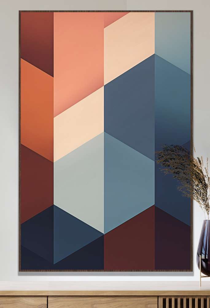 Quadro Decorativo Geom�trico Arte Abstrata Azul e Laranja