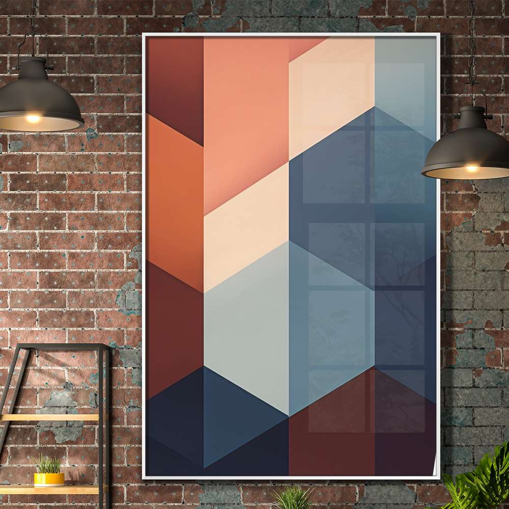 Quadro Decorativo Geom�trico Arte Abstrata Azul e Laranja