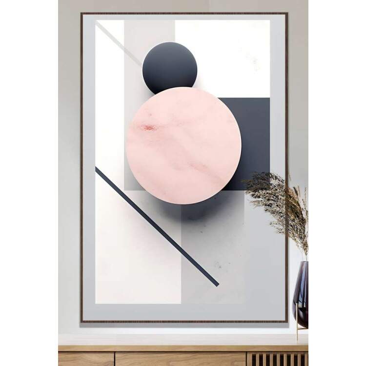 Quadro Decorativo Geomtrico Arte Abstrata com Crculo Rosa