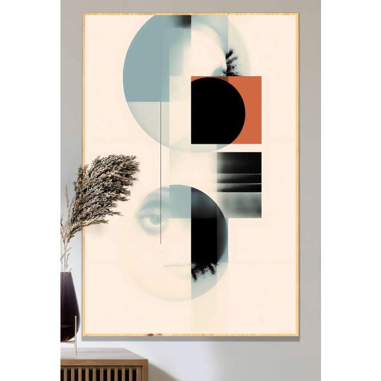 Quadro Decorativo Geomtrico Arte Abstrata com Tons de Laranja e Azul