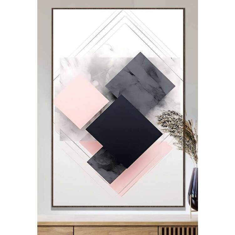 Quadro Decorativo Geomtrico Arte Abstrata com Tons de Rosa Fundo Branco