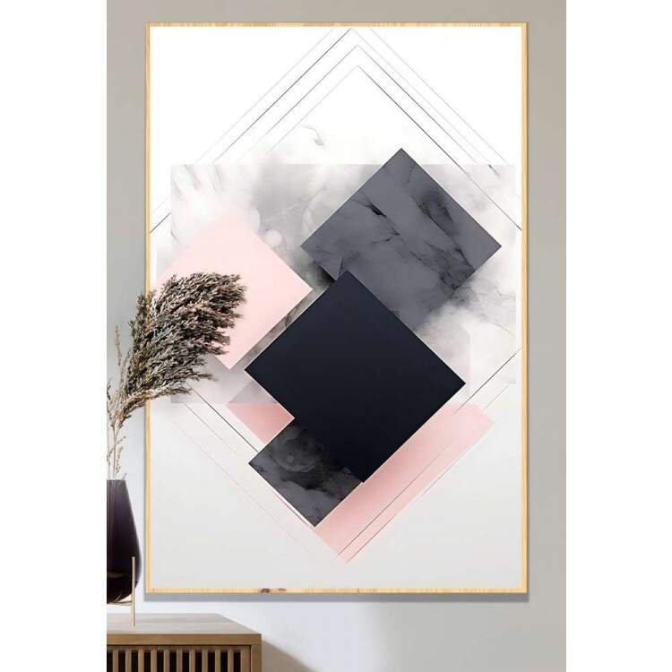 Quadro Decorativo Geomtrico Arte Abstrata com Tons de Rosa Fundo Branco