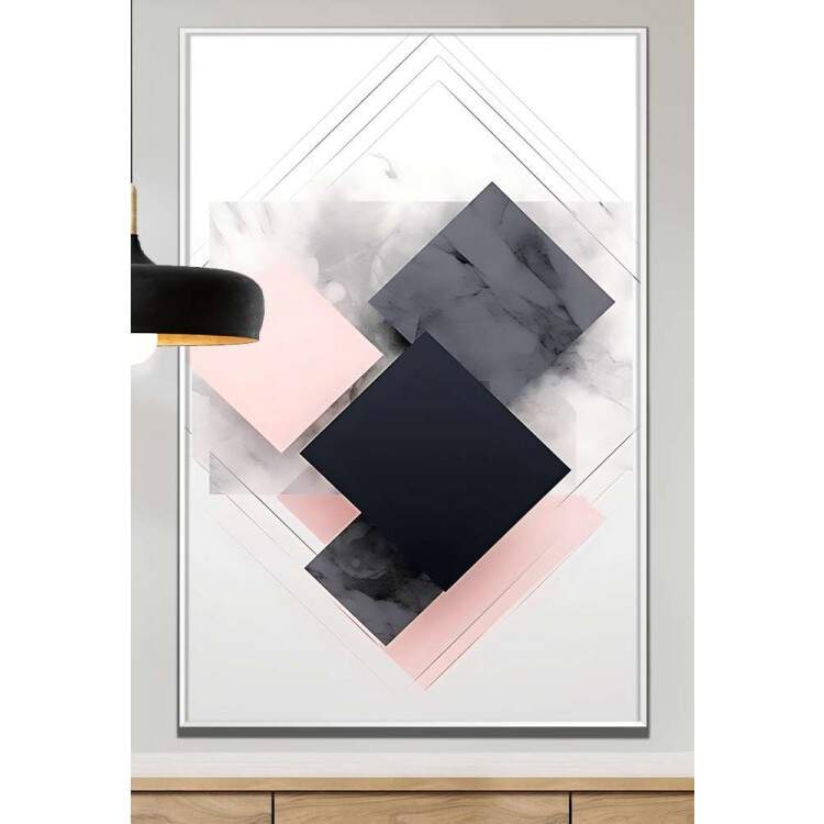 Quadro Decorativo Geomtrico Arte Abstrata com Tons de Rosa Fundo Branco