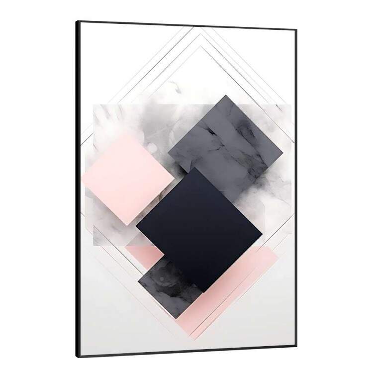 Quadro Decorativo Geomtrico Arte Abstrata com Tons de Rosa Fundo Branco