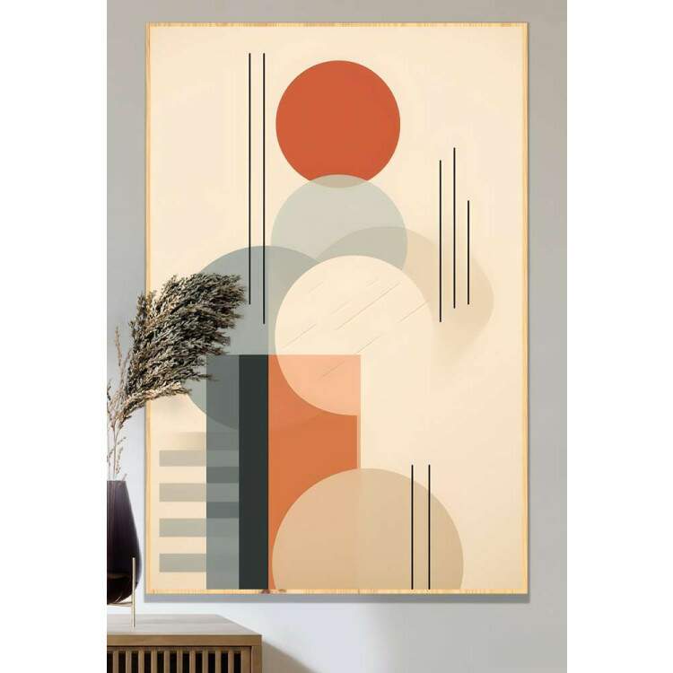 Quadro Decorativo Geomtrico Arte Abstrata Crculos Tons de Laranja e Azul