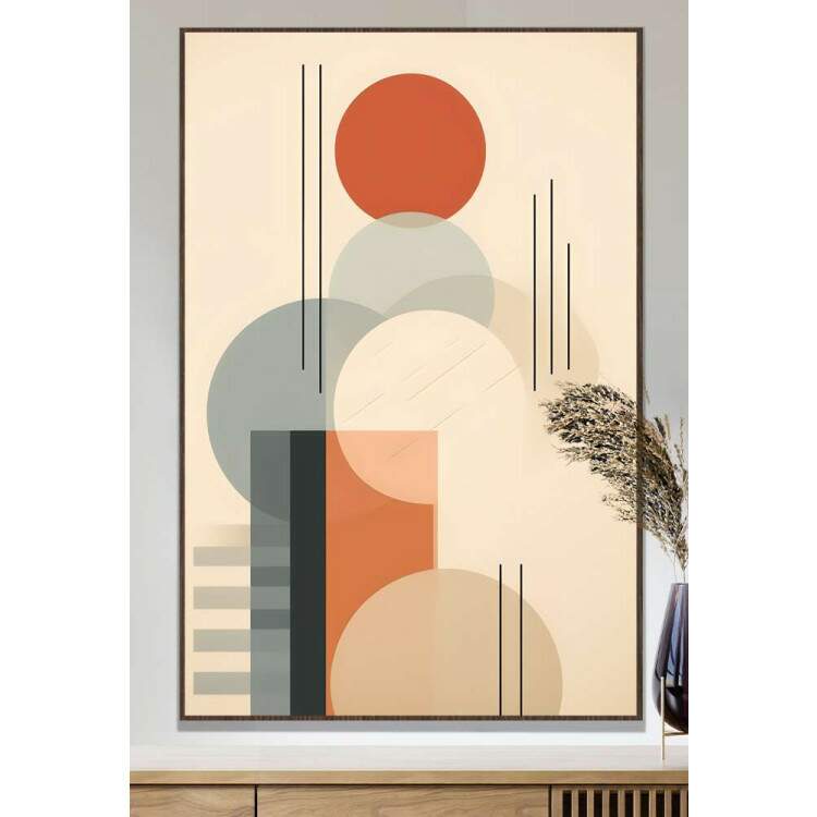 Quadro Decorativo Geomtrico Arte Abstrata Crculos Tons de Laranja e Azul