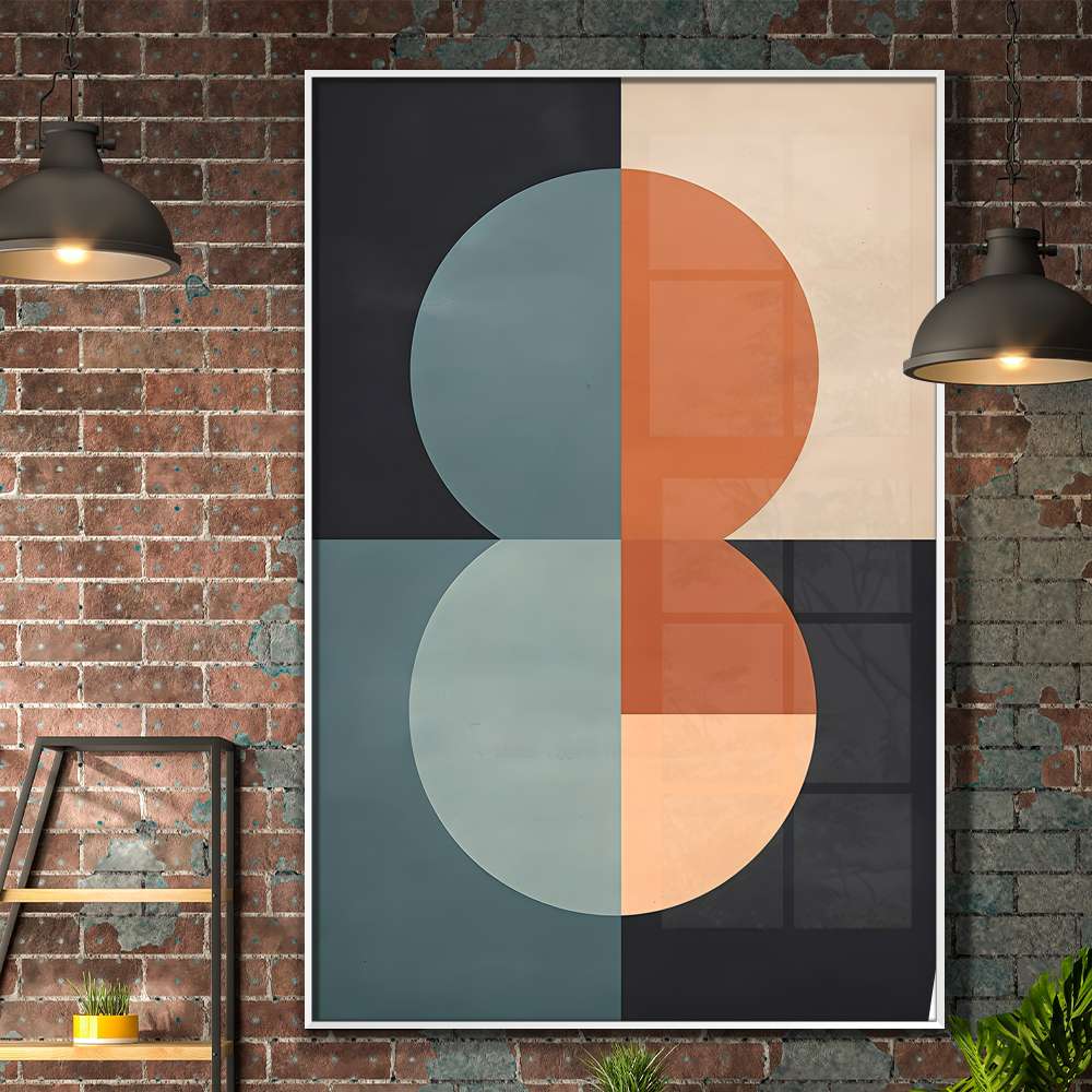 Quadro Decorativo Geom�trico Arte Abstrata Laranja e Azul