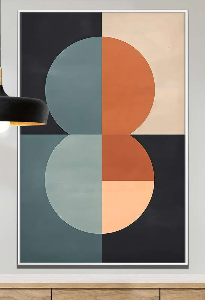 Quadro Decorativo Geom�trico Arte Abstrata Laranja e Azul