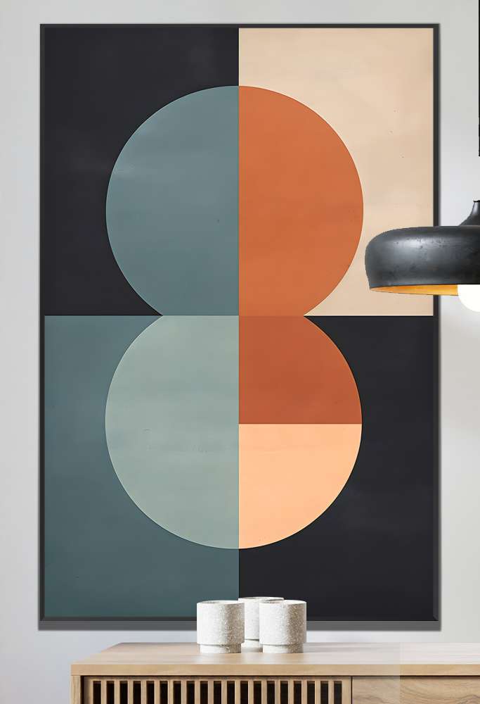 Quadro Decorativo Geom�trico Arte Abstrata Laranja e Azul