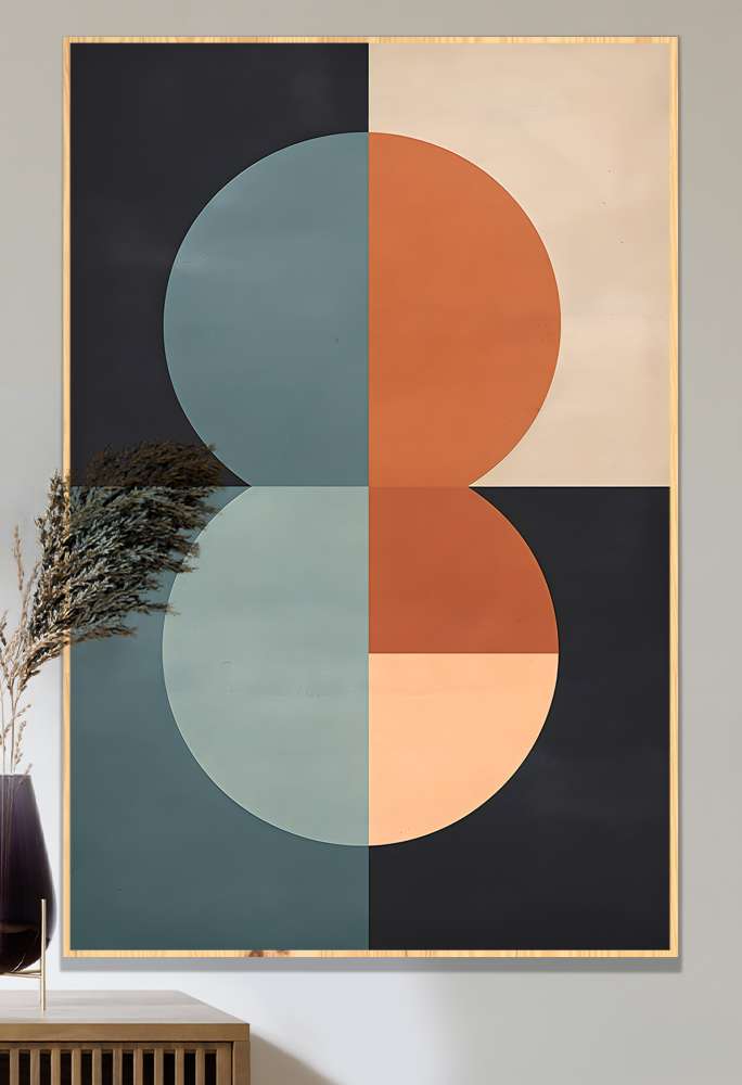 Quadro Decorativo Geom�trico Arte Abstrata Laranja e Azul