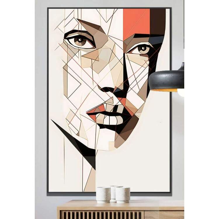 Quadro Decorativo Geomtrico Arte Abstrata Rosto de Mulher