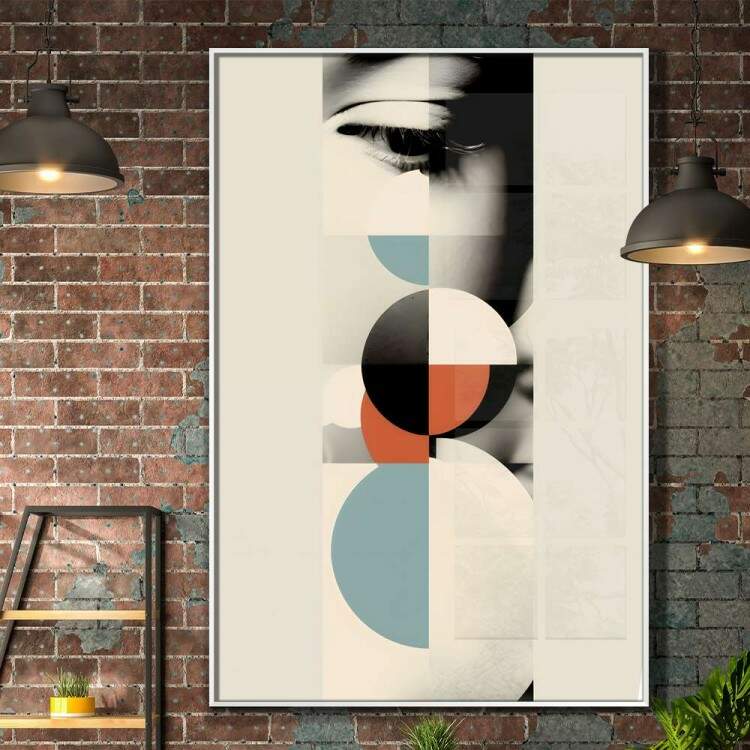 Quadro Decorativo Geomtrico Arte Abstrata Rosto Preto e Branco