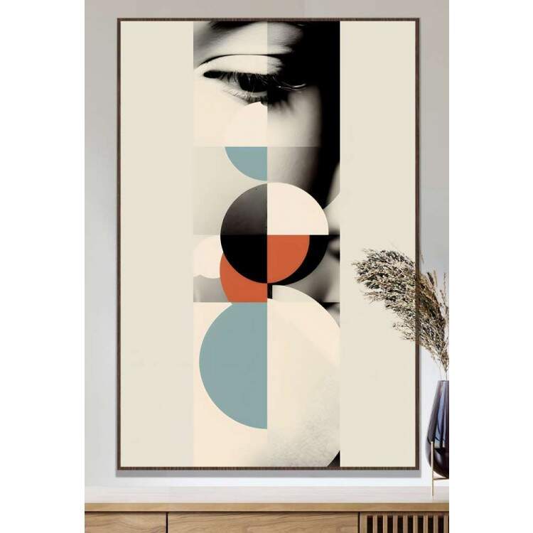 Quadro Decorativo Geomtrico Arte Abstrata Rosto Preto e Branco