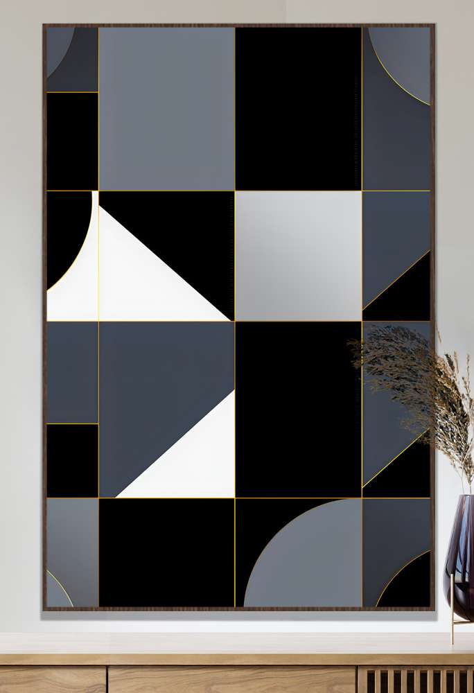Quadro Decorativo Geom�trico Arte Abstrata Tons Preto e Branco