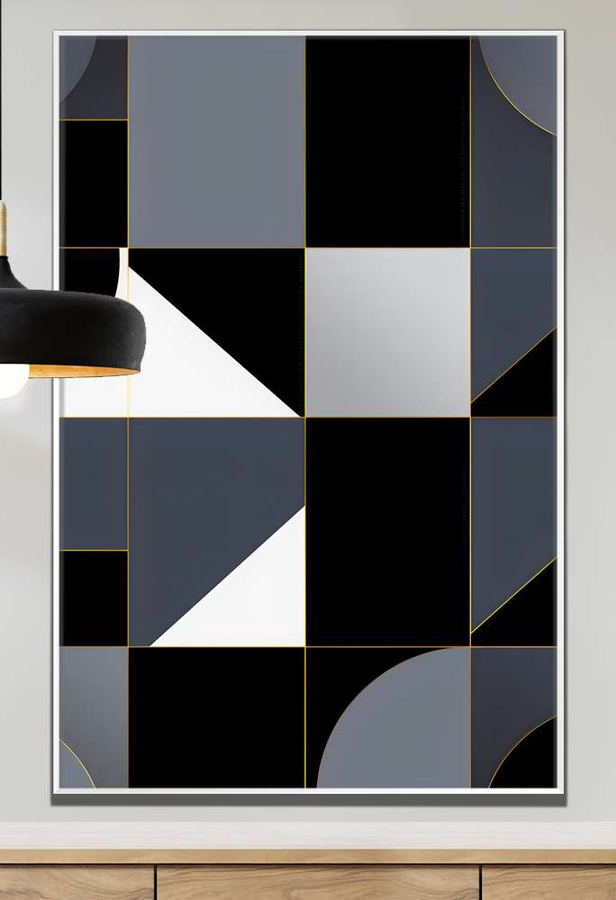 Quadro Decorativo Geom�trico Arte Abstrata Tons Preto e Branco