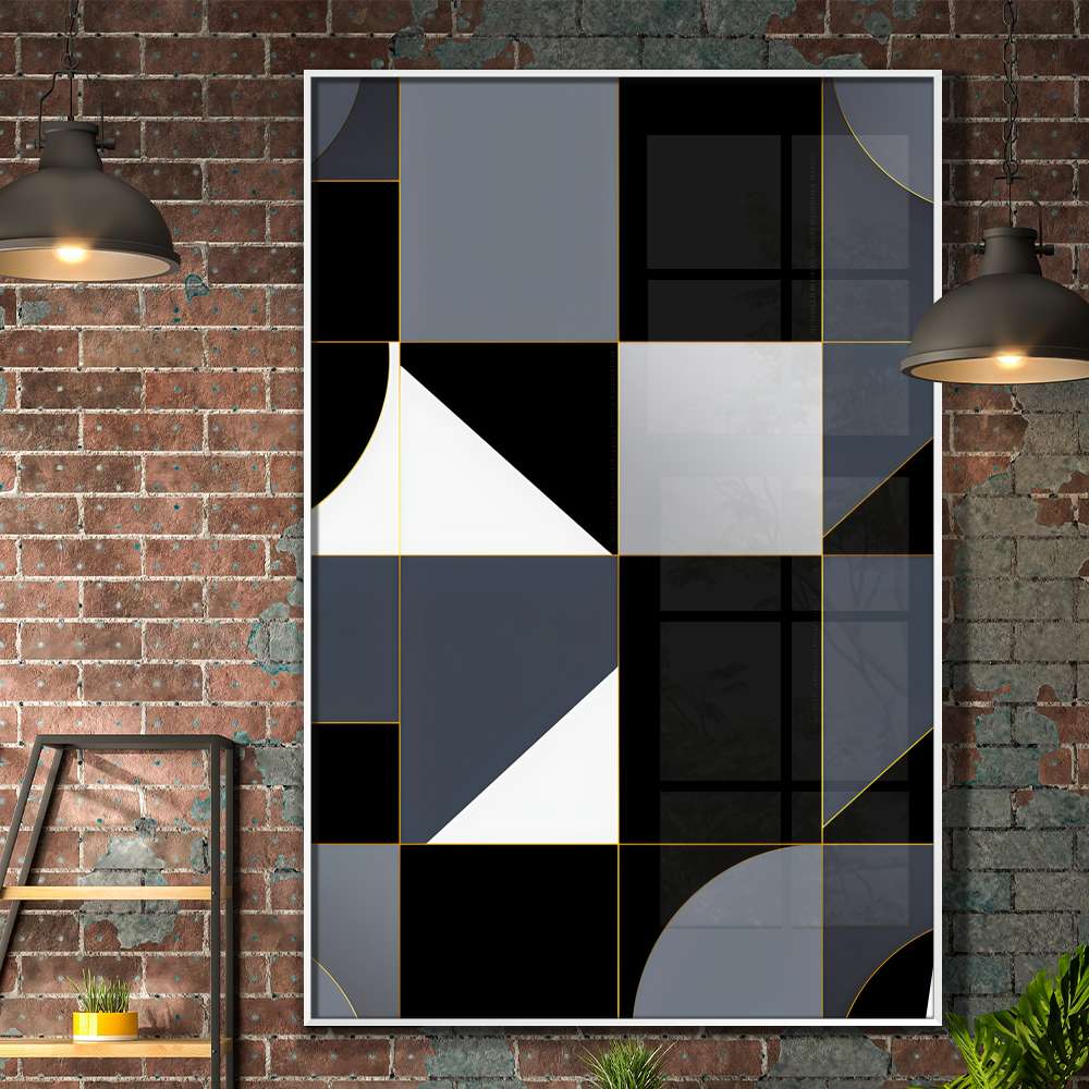 Quadro Decorativo Geom�trico Arte Abstrata Tons Preto e Branco