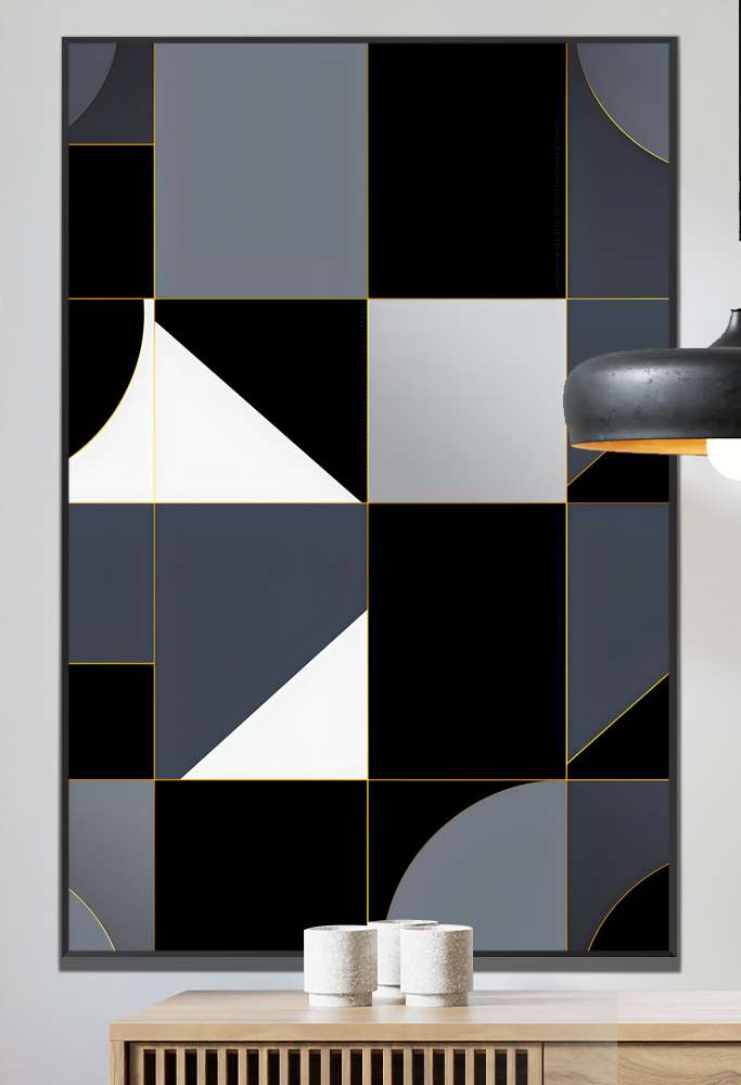 Quadro Decorativo Geom�trico Arte Abstrata Tons Preto e Branco