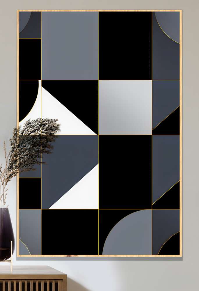 Quadro Decorativo Geom�trico Arte Abstrata Tons Preto e Branco