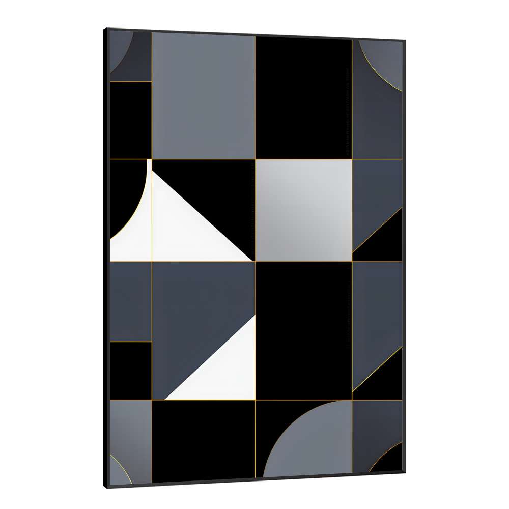 Quadro Decorativo Geomtrico Arte Abstrata Tons Preto e Branco