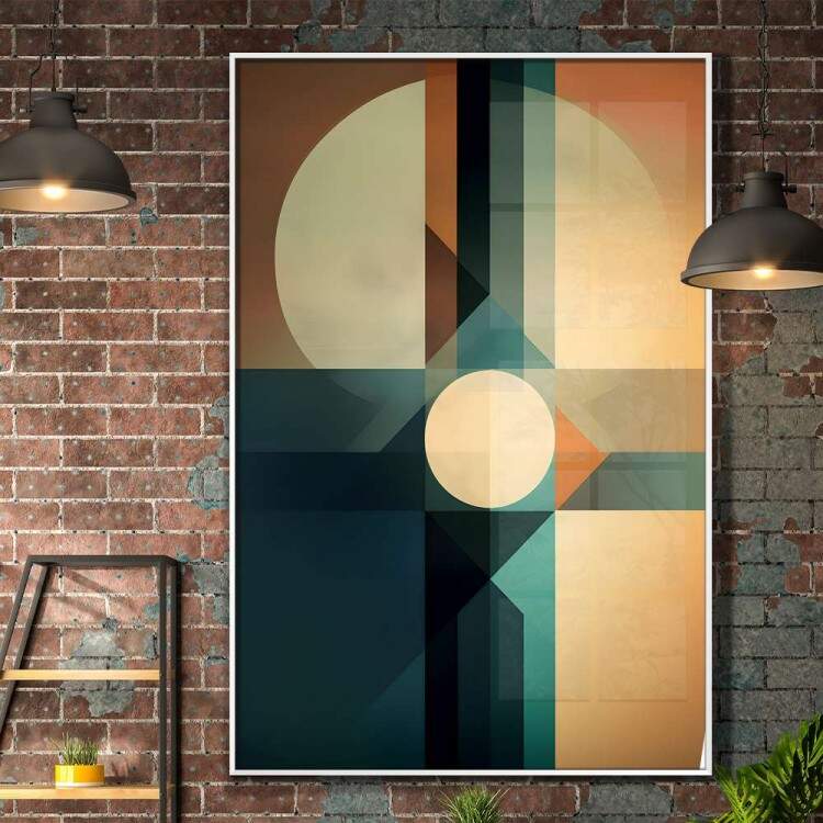 Quadro Decorativo Geomtrico Arte Abstrata Verde e Laranja