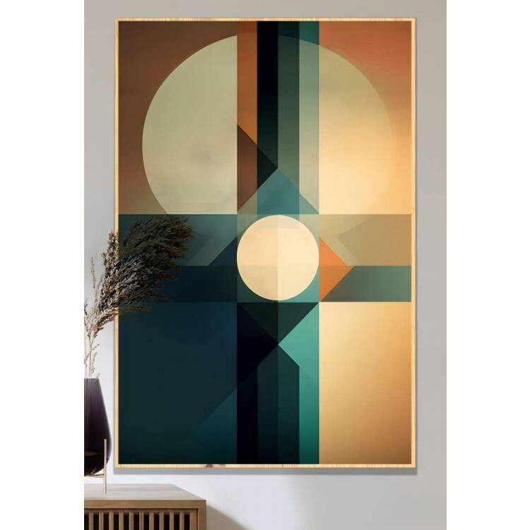 Quadro Decorativo Geomtrico Arte Abstrata Verde e Laranja