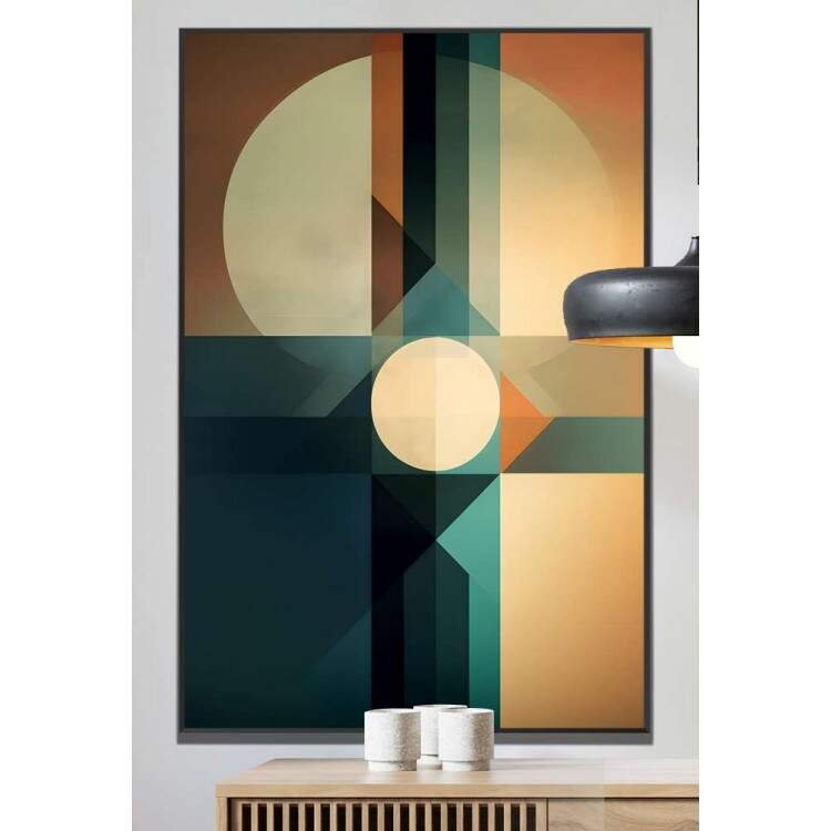 Quadro Decorativo Geomtrico Arte Abstrata Verde e Laranja