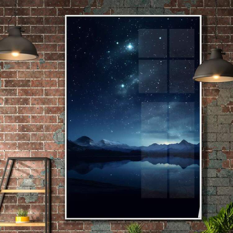 Quadro Decorativo Cu Estrelado com Reflexo de Rio