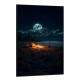 Quadro Decorativo Lua Cheia e Praia com Fogueira e Barraca