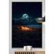 Quadro Decorativo Lua Cheia e Praia com Fogueira e Barraca