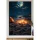 Quadro Decorativo Lua Cheia Iluminando Acampamento em Praia