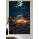Quadro Decorativo Lua Cheia Iluminando Acampamento em Praia