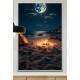 Quadro Decorativo Lua Cheia Iluminando Acampamento em Praia