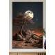 Quadro Decorativo Lua Cheia Iluminando Savana
