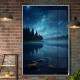 Quadro Decorativo Lua com C�u Estrelado Refletindo em Rio com Floresta de Fundo
