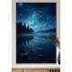 Quadro Decorativo Lua com C�u Estrelado Refletindo em Rio com Floresta de Fundo