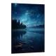 Quadro Decorativo Lua com C�u Estrelado Refletindo em Rio com Floresta de Fundo