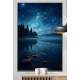 Quadro Decorativo Lua com C�u Estrelado Refletindo em Rio com Floresta de Fundo