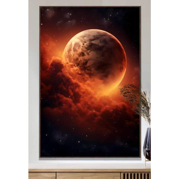 Quadro Decorativo Lua e Nuvens Tons de Vermelho